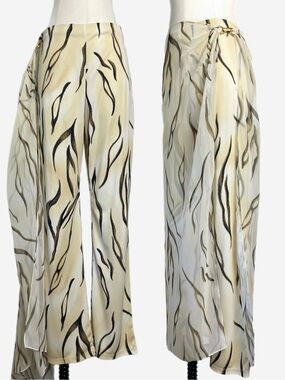 Vintage 90s Cache Gold Label cream brown sheer wrap straight leg pant resort S/M
